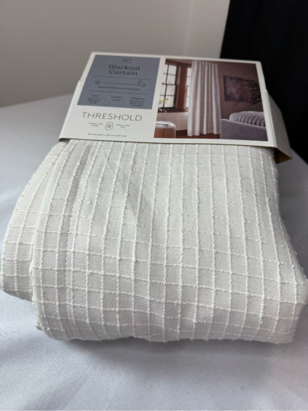 Threshold 50”x84” Blackout Textured Plaid Curtain Panel Ivory - NWT